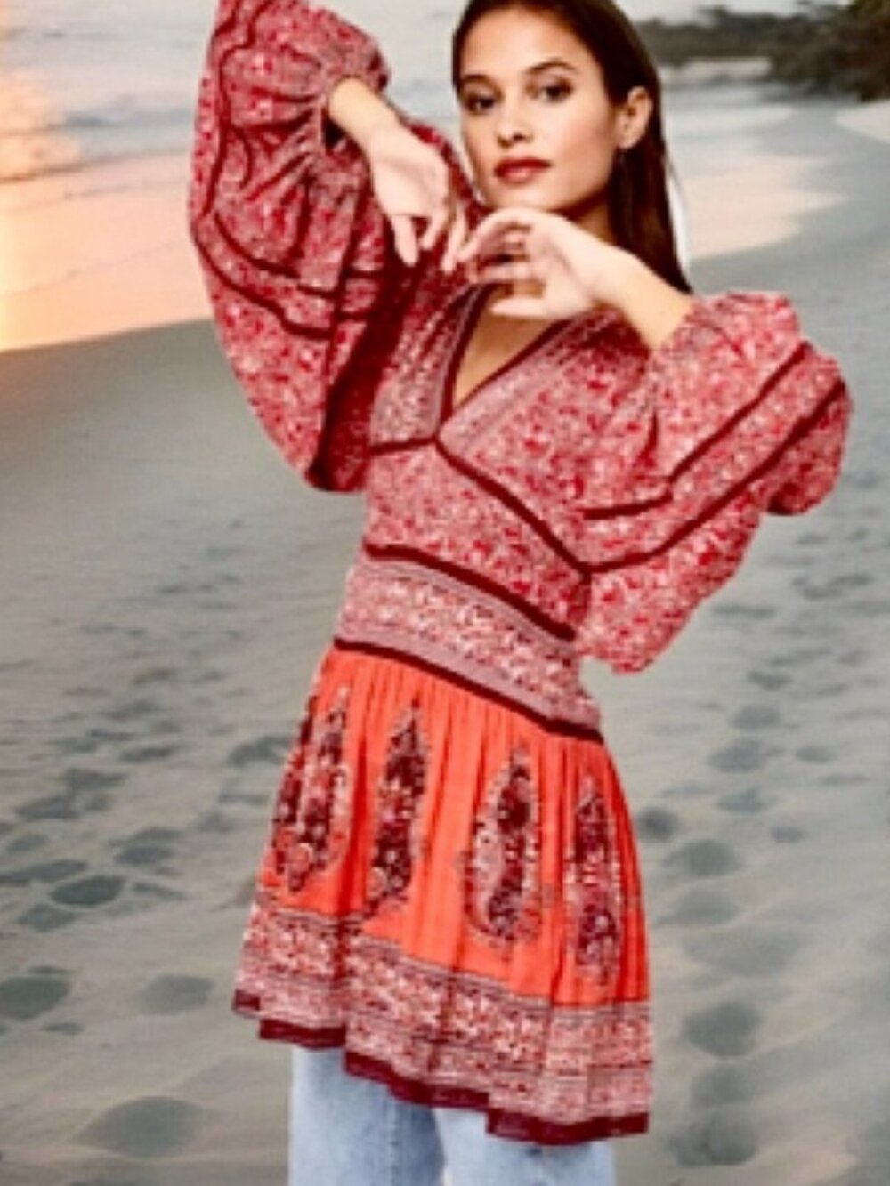 Free People Luna scarf print tunic dress